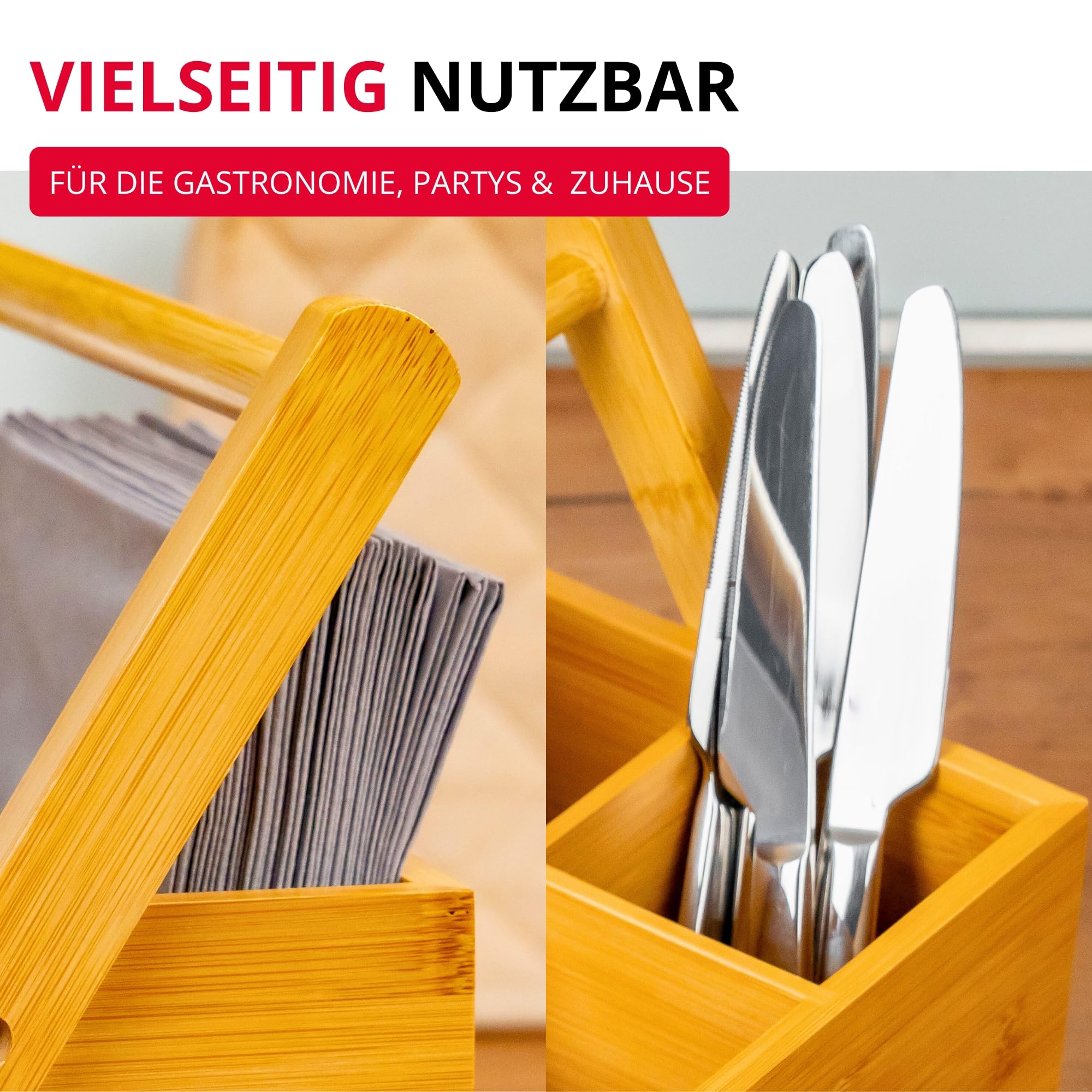 Westmark Küchen-Organizer/Tischbutler, 4 Fächer, mit Tragegriff, Maße: 28 x 15 x 22 cm, Bambus, Tapas + Friends, Hellbraun, 69802270