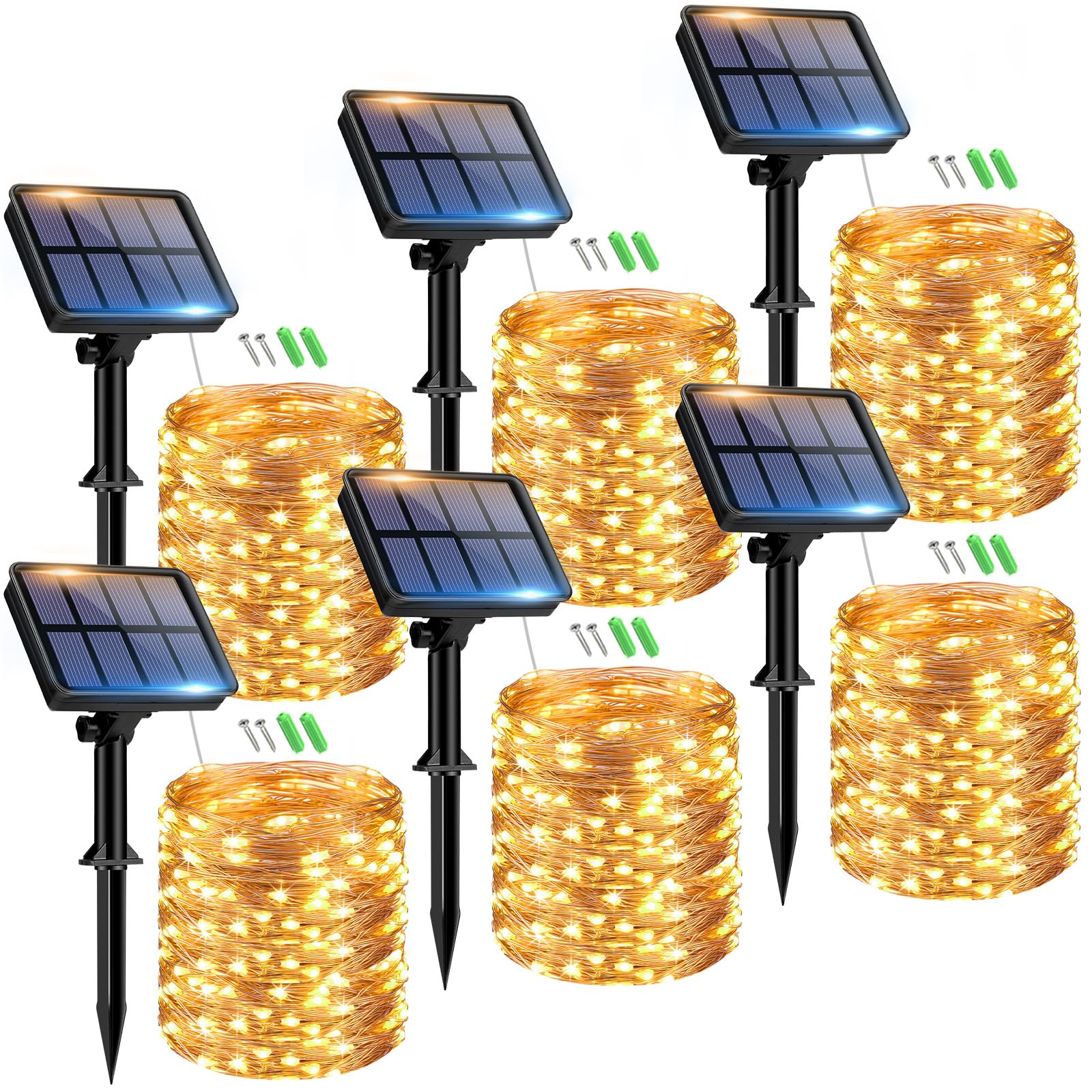 btfarm 6 Pacchi Catena Luminosa Esterno Solare, 15+2M 150LED Luci Solari Esterno, 8 Modalità Impermeabili Filo di Rame Led Lucine Esterno Energia Solare Decor Per Giardino Albero Patio Natale