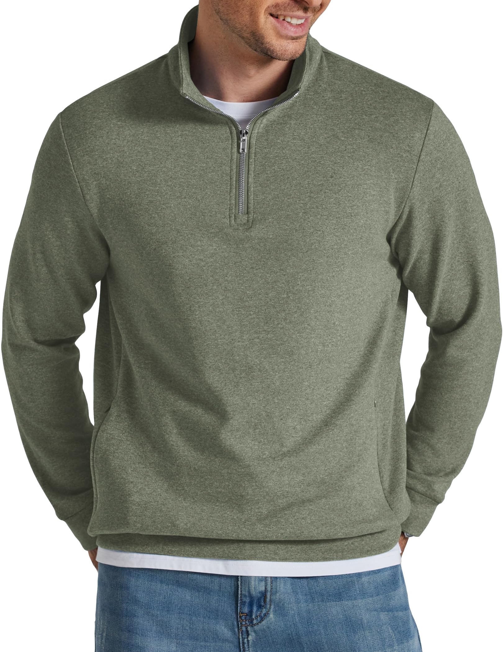 COOFANDY Men's Quarter Zip Pullover Fleece Sweatshirt with Zipper Pockets | Classic Heathered Finish, Warm & Comfort Fleece Liner, 1/4 Zip Mock Neck, Stretchy Fabric