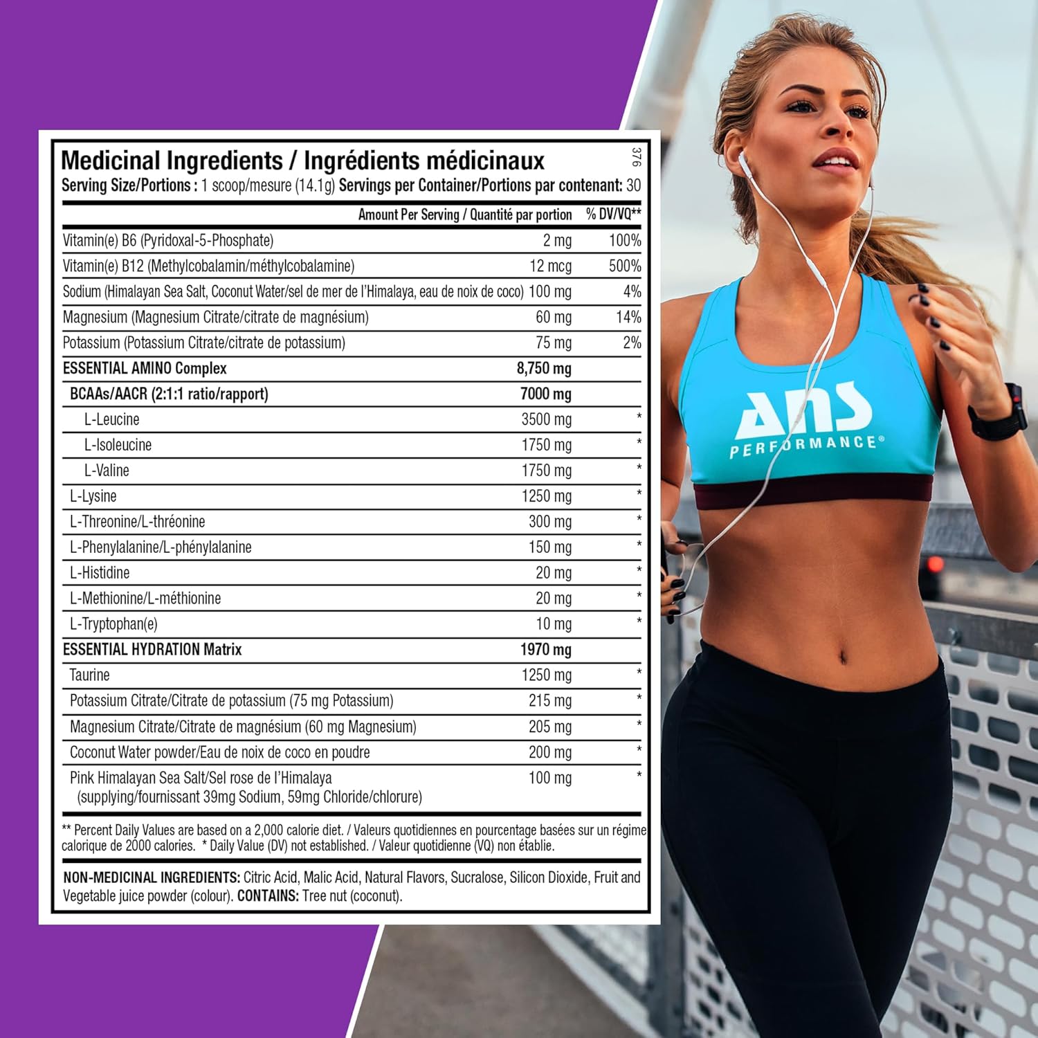 ANS Performance Quench EAA Hydration Drink Mix with Electrolytes Vitamins and Antioxidants, Zero Sugar, Carbs or Calories, Grape Blast