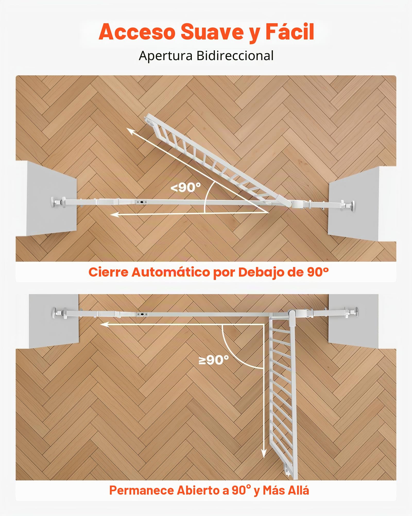 VEVOR Barrera de Seguridad para Niños, Alto Extra de 1420 mm, Ancho Ajustable de 740-1050 mm, Puerta de Seguridad para Perros y Gatos, Kit de Accesorios de Instalación, para Escaleras Pasillos, Blanco