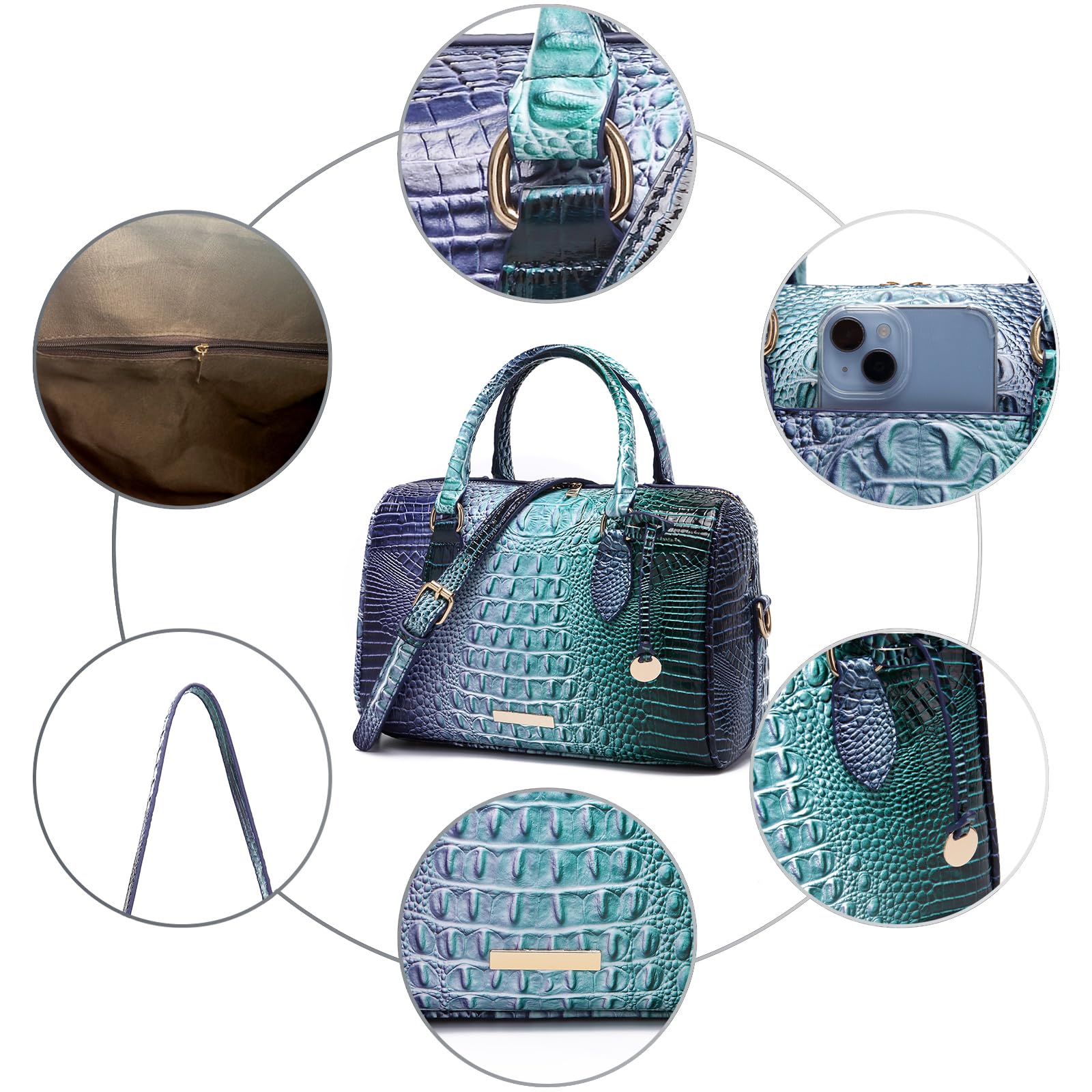 Makcr Joacbv Bolsos cruzados de piel de cocodrilo con asa superior para mujer, de gran capacidad, con correa para el hombro