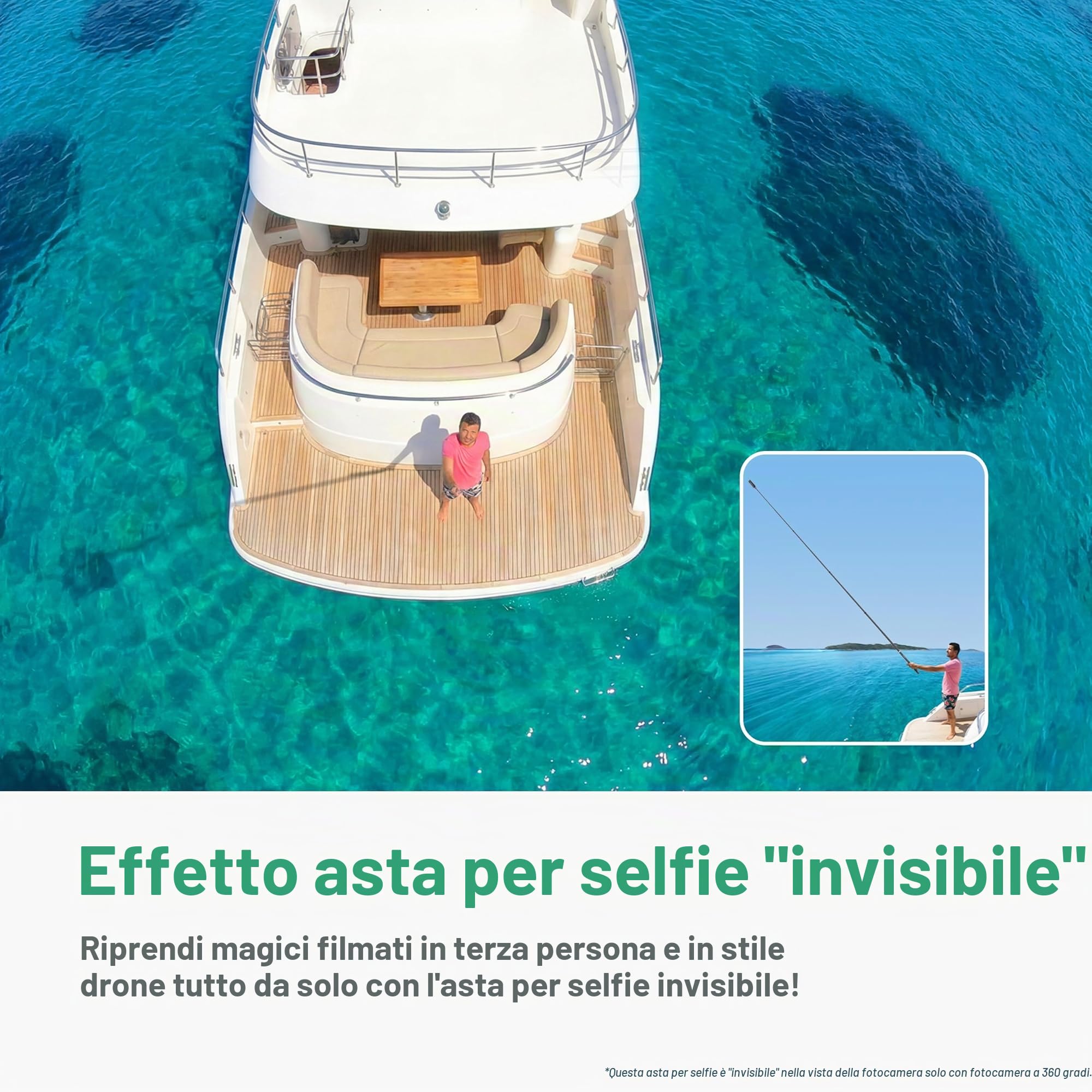 AKASO Bastone per selfie invisibile in fibra di carbonio, 3 m, per AKASO 360, Insta360 One X2, X3, X4, X5, DJI, Osmo 360 e altre action cam