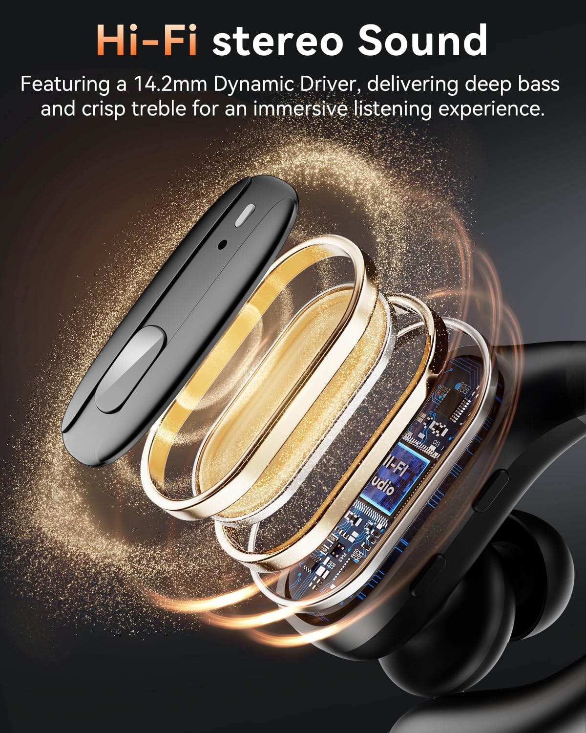 LEEMC Wireless Earbuds, Bluetooth Headphones 5.4, Ear Buds with Hooks for Sports, 80Hr Playtime Earphones, LED Display, IPX7 Waterproof Headset for Workout Running, Black - Image 3