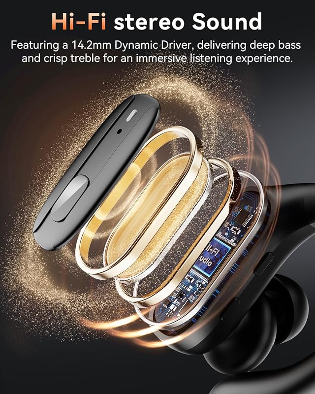 LEEMC Wireless Earbuds, Bluetooth Headphones 5.4, 80Hr Playtime Ear Buds with Hooks for Sports, Noise Canceling, LED Display, IPX7 Waterproof Earphones for Workout Running, Onyx image 3