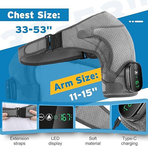Miniatura 5 de Soporte de hombro con calefacción inalámbrica, almohadilla térmica de hombro con masaje, masajeador de hombro calentado para hombres y mujeres,