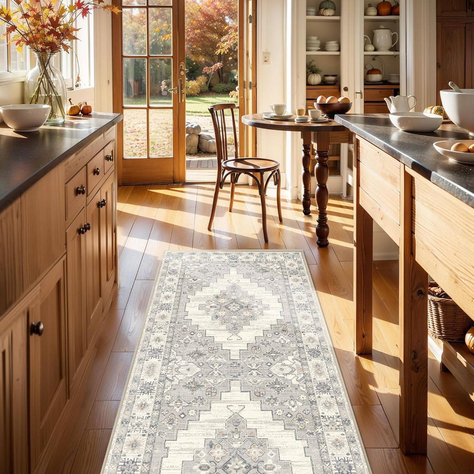 Cycleader 60x180cm Non-Slip Washable Runner Rug for Hallway Vintage Boho Faux Cashmere Carpet Anti-Fatigue Kitchen Rugs Indoor Soft Long Floor Mat Low Pile Runners with Anti-Slip Backing for Bedroom