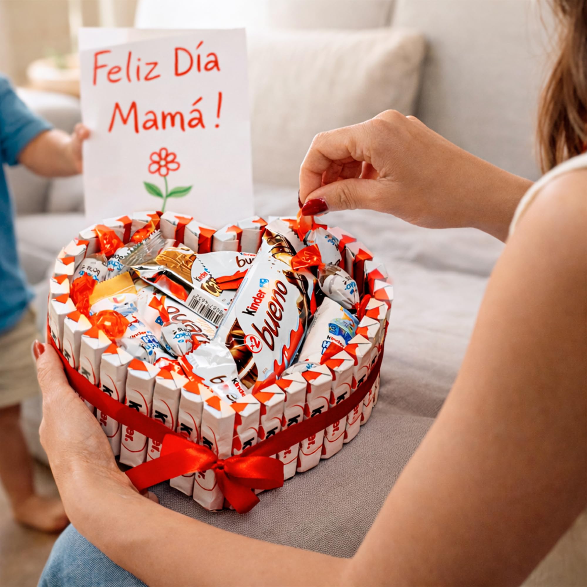 Onza Regalo Cesta día de la madre Chocolates Kinder Bueno pack Bombones Chocobons Happy Hippo Cards