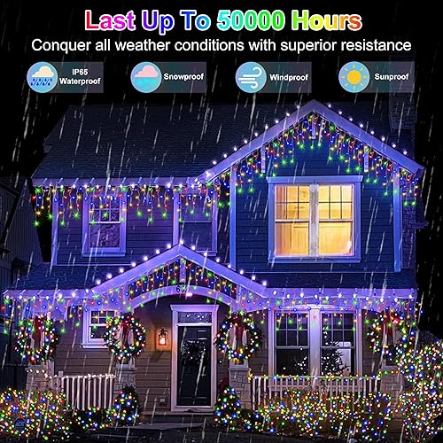 Miniatura 3 de 612 luces LED de Navidad de 60 pies con 136 gotas, 12 modos regulables, multicolor, luces colgantes al aire libre con memoria de temporizador, luces