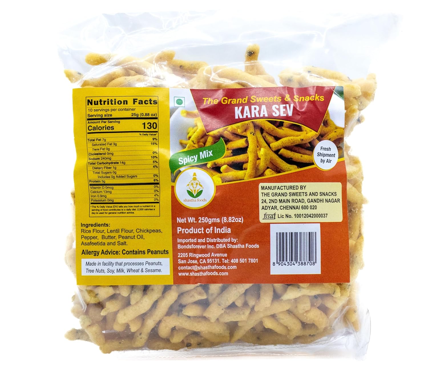 Grand Sweets and Snacks (GSS) Kara Sev – Pack of 3 × 250 gms -Crispy & Spicy South Indian Snack (B-P)
