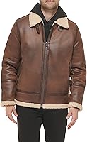 Calvin Klein Men's Faux Leather Bomber Jacket with Shearling Lining - Classic Versatile Layering
