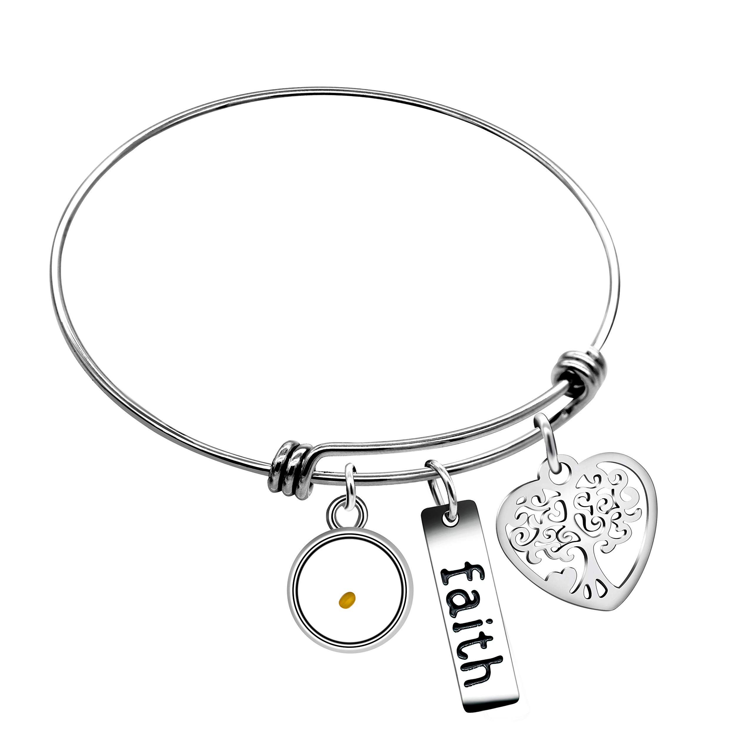 Uloveido Stainless Steel Tree of Life Bangle Mustard Seed Pendant Faith Cuff Bracelet Gifts for Women Teen-Girls Y639