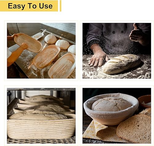 Miniatura 4 de Geetery Paquete de 6 cestas de pan a prueba de Banneton de 10 pulgadas ovaladas y redondas de ratán de 9 pulgadas, canastas a prueba de masa madre