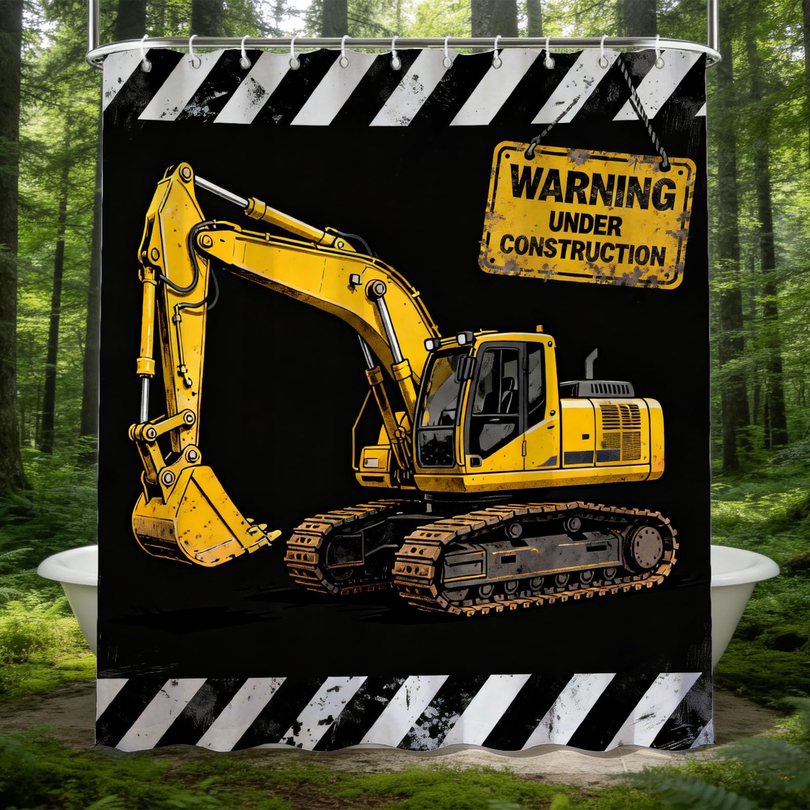Hongduo 3D Boys Cartoon Excavator Shower Curtain for Stalls Bathtubs Construction Bathroom Decor Shower Curtain Set Polyester Fabric Waterproof 120x180cm/48X71 Inch with Hooks