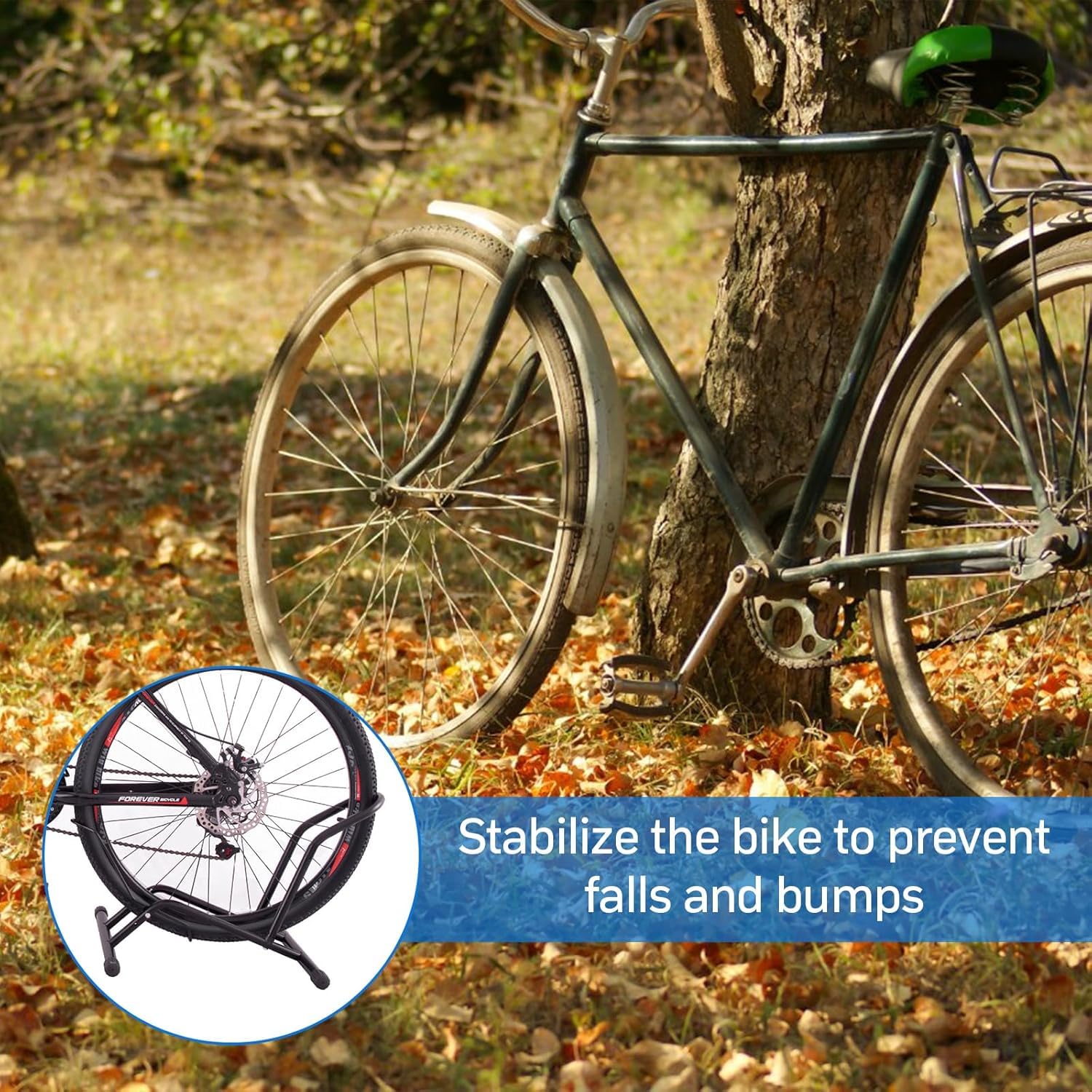Cavalletto Autoportante per Bicicletta, Reggiciclo Ruota, Supporto per Bicicletta, Portabici da Terra, Easystand per Biciclette da 16" a 29" Mountain Bike Bici da Strada (Nero)