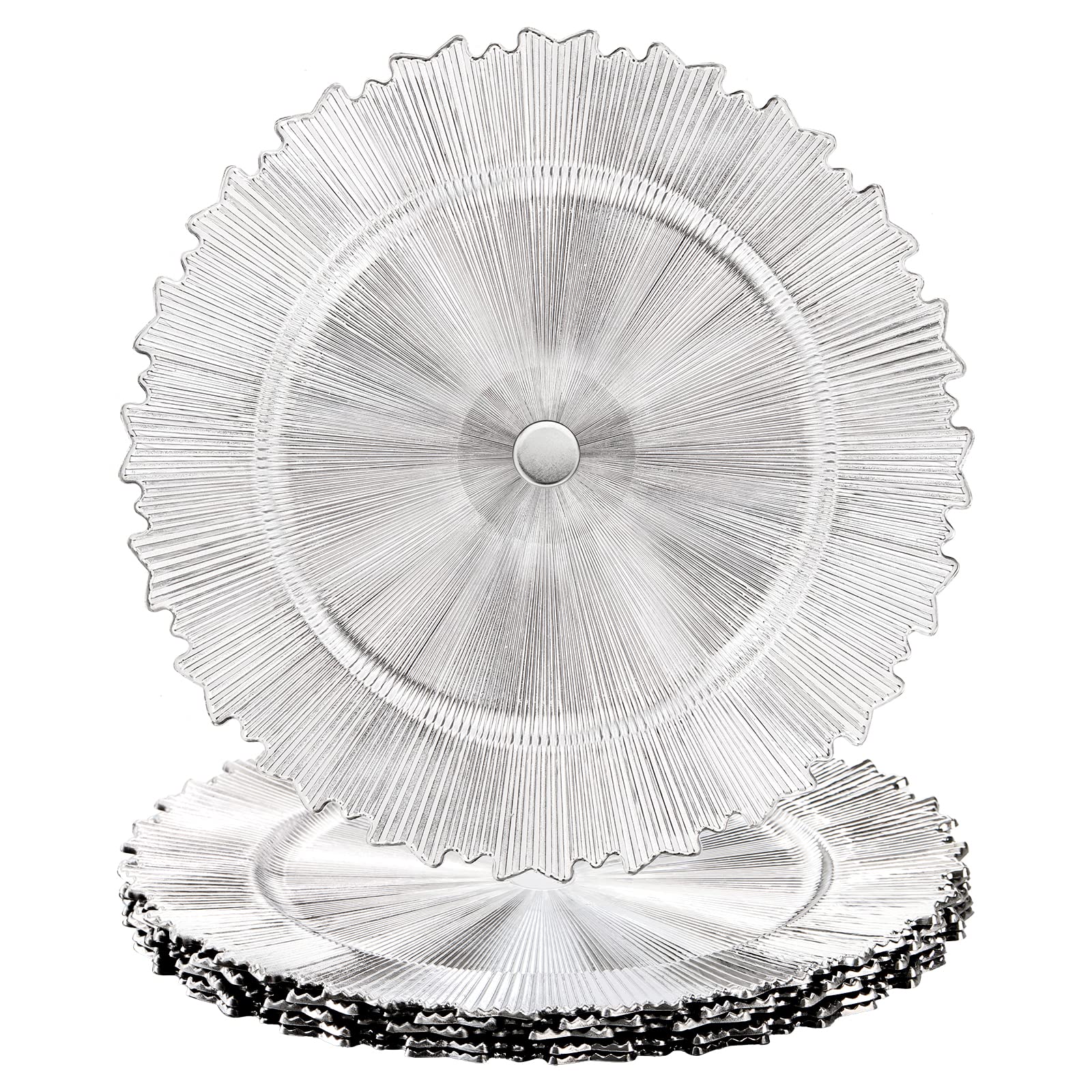 Peohud 6 Pack Silver Charger Plate, 13 Inches Reef Plastic Plate Chargers for Dinner Plates, Round Decorative Plates for Wedding, Parties, Banquets, Anniversary Decor, Elegant Decor Place Setting