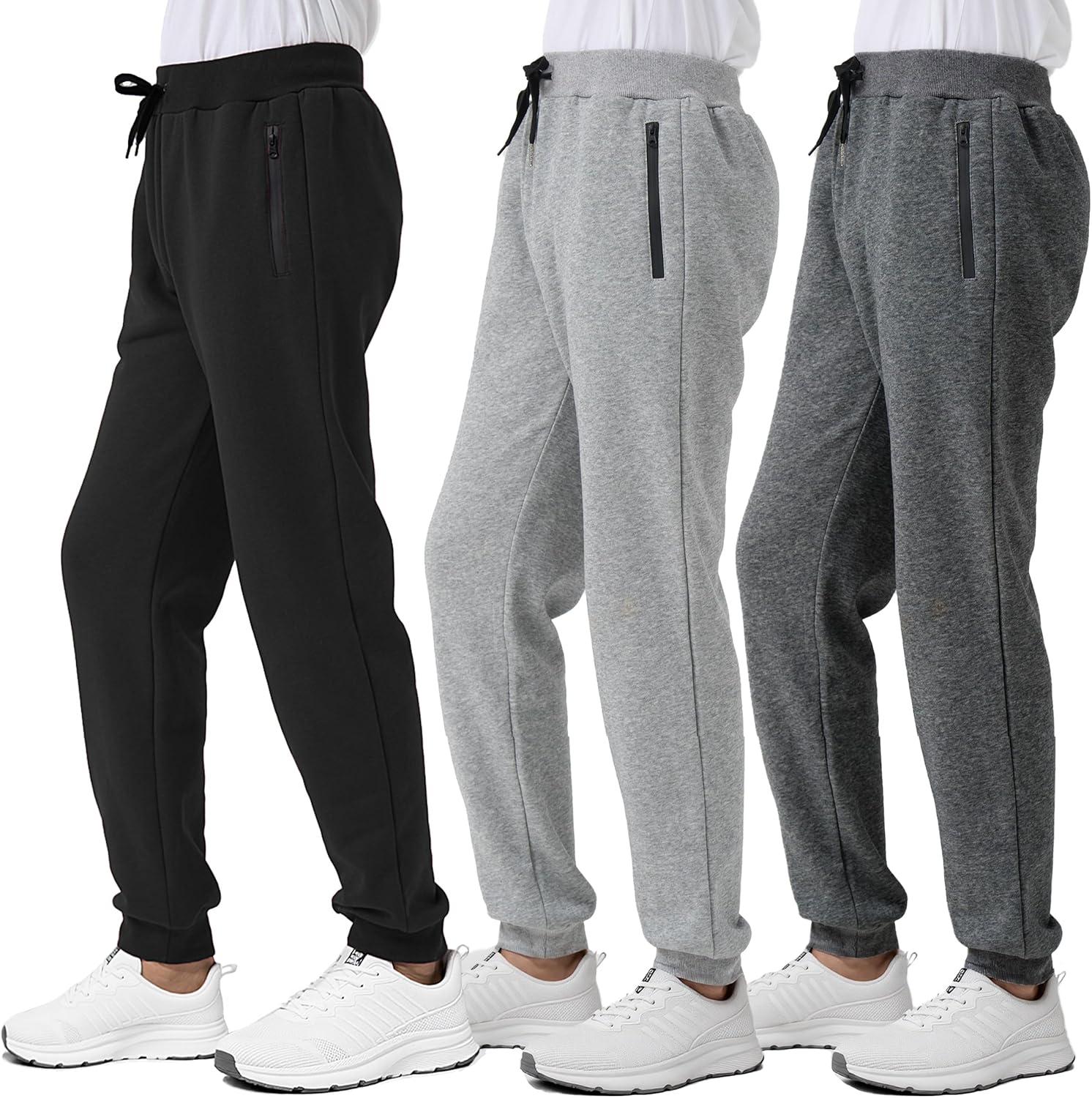 3 Pack Boys Fleece Sweatpants Athletic Soft Jogger Pants with Zipper Pockets Size 4-20 (No Pilling,No Fade)