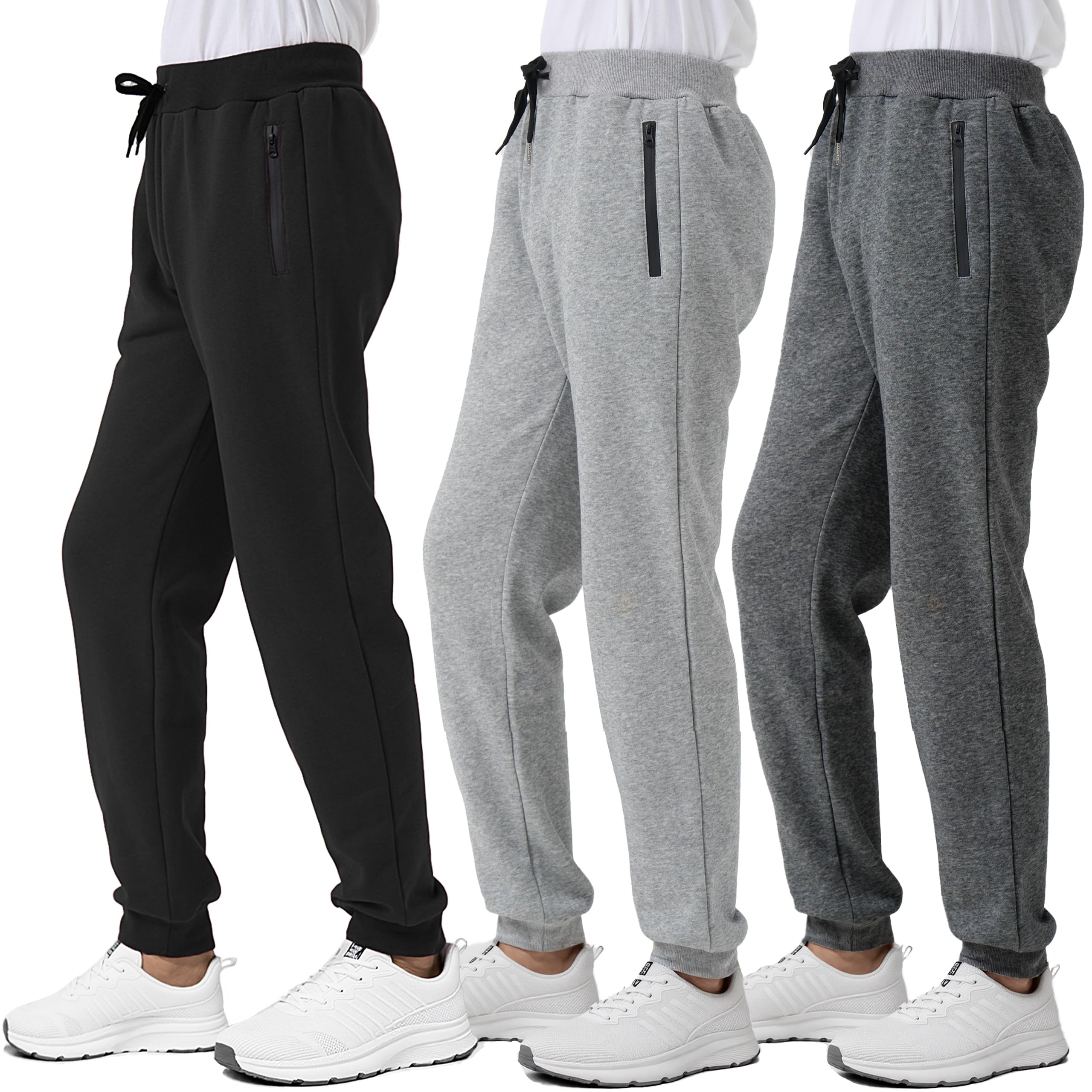 Confezione da 3 pantaloni della tuta in pile da ragazzo, morbidi, con tasche con cerniera, taglia 4-20 (non si formano pelucchi, non sbiadiscono)