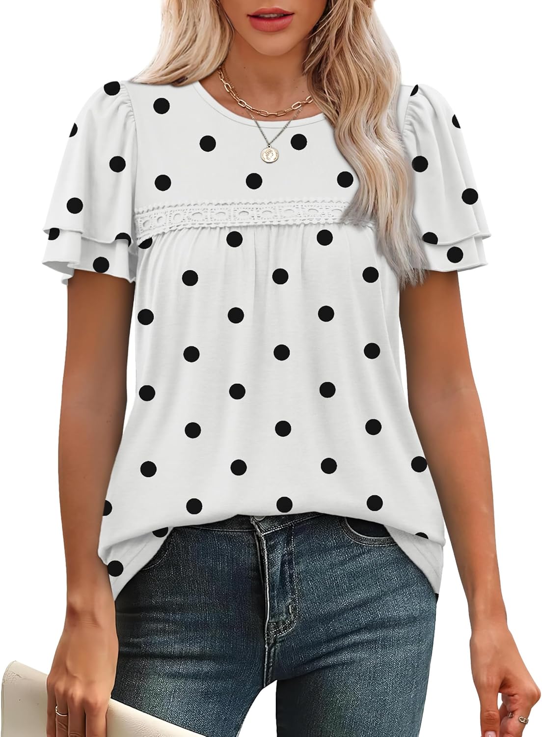 OFEEFAN Blouses for Women Dressy Casual Peplum Babydoll Tops Ruffle Short Sleeve Shirts Plus Size Fashion Clothing - Image 2