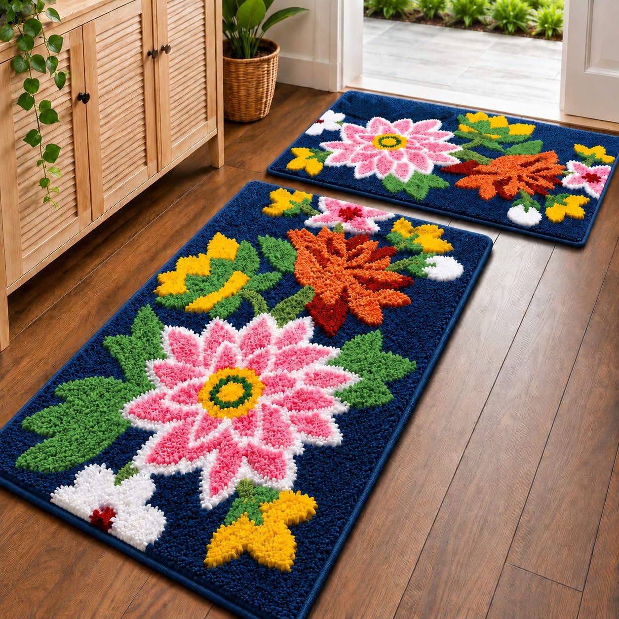 roseate nature anti skid (50x80 cm) microfiber 2000 gsm bath mat for bathroom/bedroom/door mat/floor mat (navy blue) pack of 2