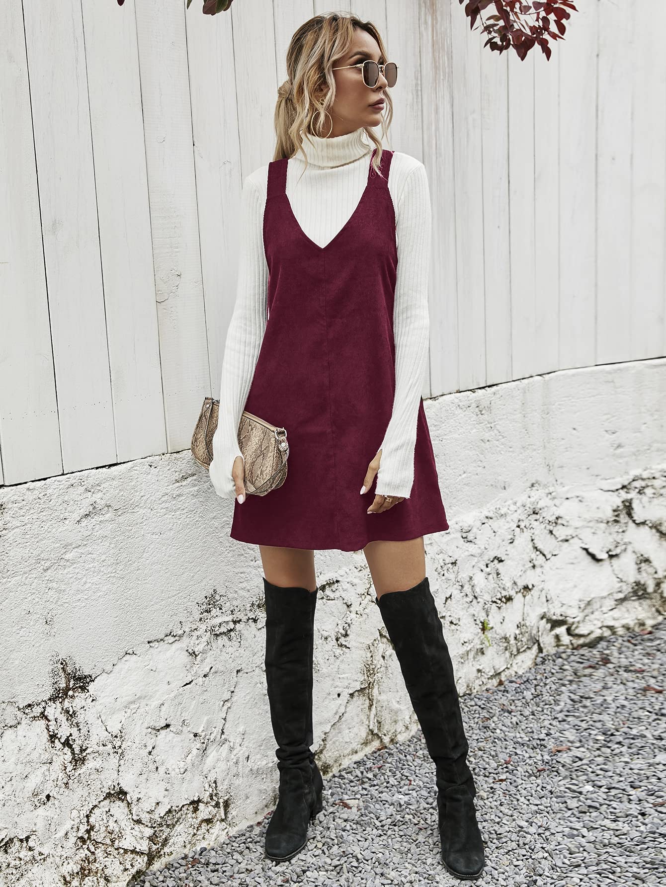 Snapklik.com : Women V Neck Corduroy Overall Dress 2025 Fall Mini Pinafore Jumper Dress Burgundy Small Snapklik.com : Women V Neck Corduroy Overall Dress 2025 Fall Mini Pinafore Jumper Dress Burgundy Small