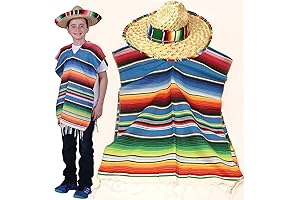 Mexican Serape and Sombrero Set: Vibrant and Traditional Attire for Young Fiesta Enthusiasts