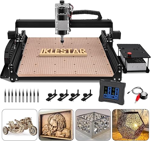 Miniatura 1 de IKLESTAR Máquina CNC de husillo de 500W para metal, enrutador CNC de escritorio de 3 ejes con controlador fuera de línea, área de trabajo de 16.929