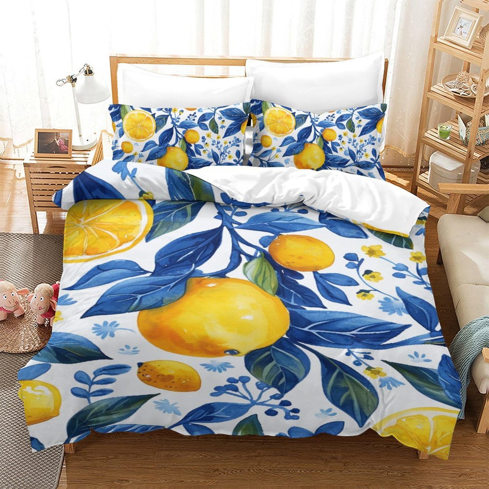 Parure de lit imprimé 3D motif citrons oranges en microfibre douce avec zip single 140x200