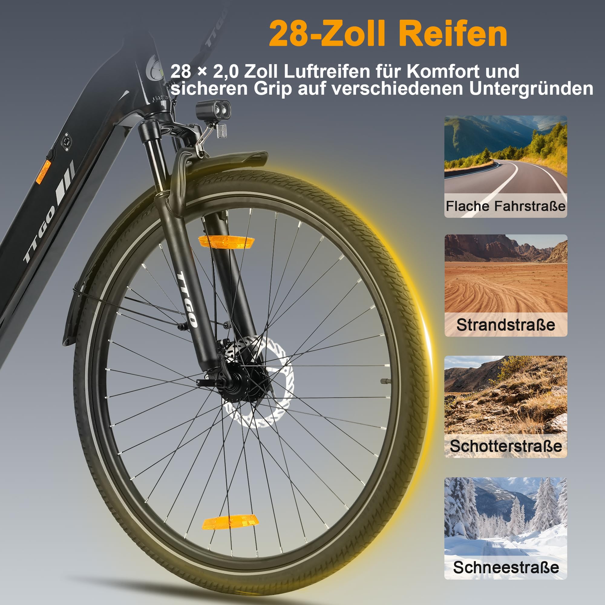 ttgo 28 Zoll E-Bike für Herren & Damen, C3 SE Elektrofahrrad mit 36V 18AH Akku, 250W Motor, bis zu 120 km Reichweite, E-Fahrrad mit 7-Gang-Schaltung, LCD-Display, 25 km/h Pedelec Citybike E Bike