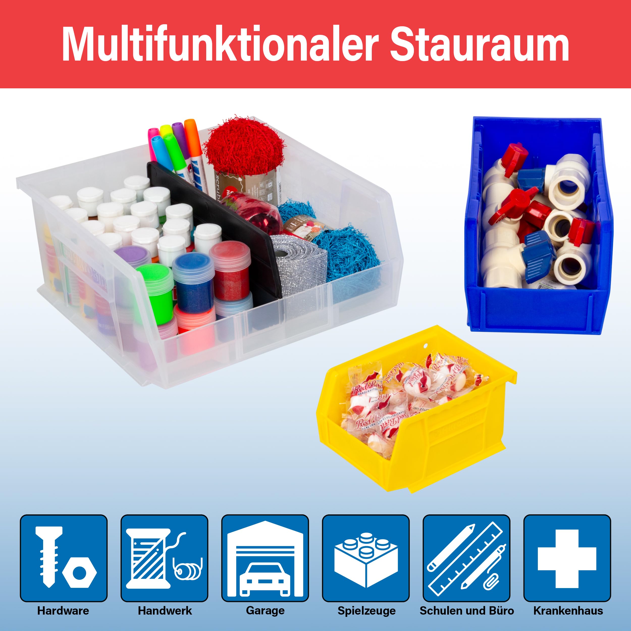 Akro-Mils Stapelbare Kunststoff-Eimer, 45,7 x 40,5 x 28 cm, 3 Stück, 30270