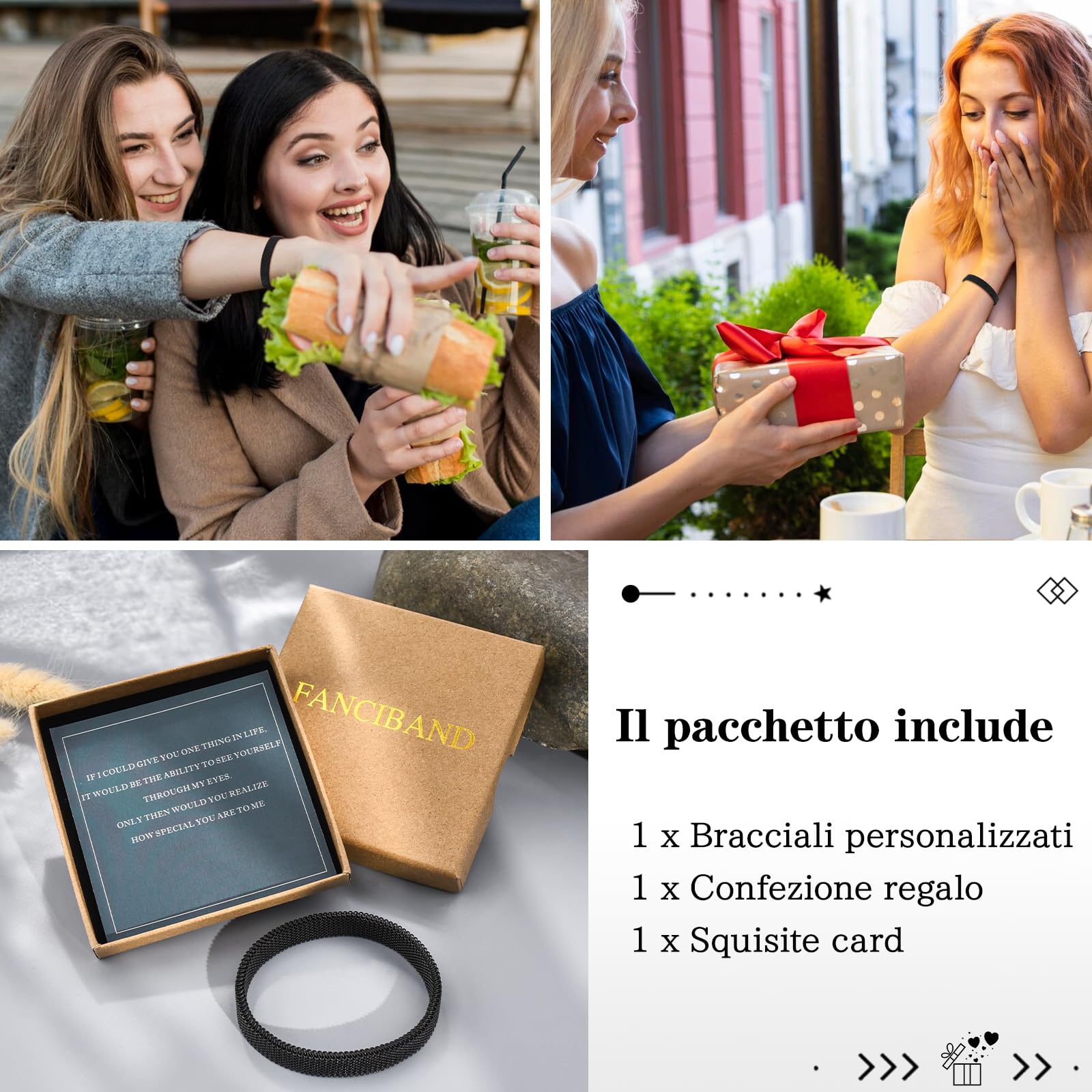 FANCIBAND Bracciale Donna Elastico Bigiotteria Bracciali Donna Acciaio Inox, Braccialetto Elasticizzato Donna Regalo Donna per Se Stessi Amica Sorelle Fidanzata Moglie Mamma e Figlia