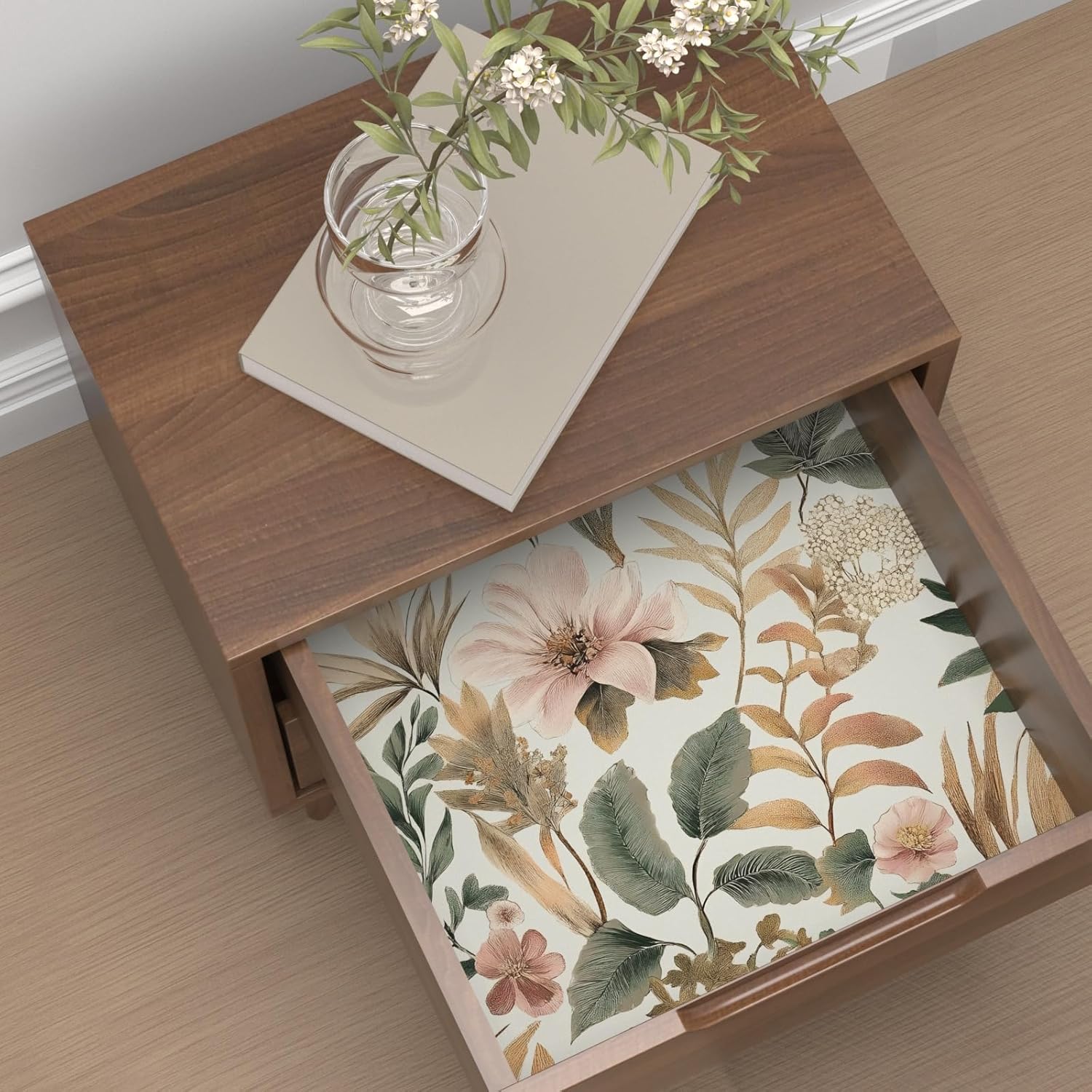Laatse Vintage Floral Peel and Stick Wallpaper Green Gold Botanical Contact Paper Vinyl Self Adhesive Removable Retro Leaf Wall Mural for Living Room Walls Cabinet Dresser Table Decor 17.5" x 393"