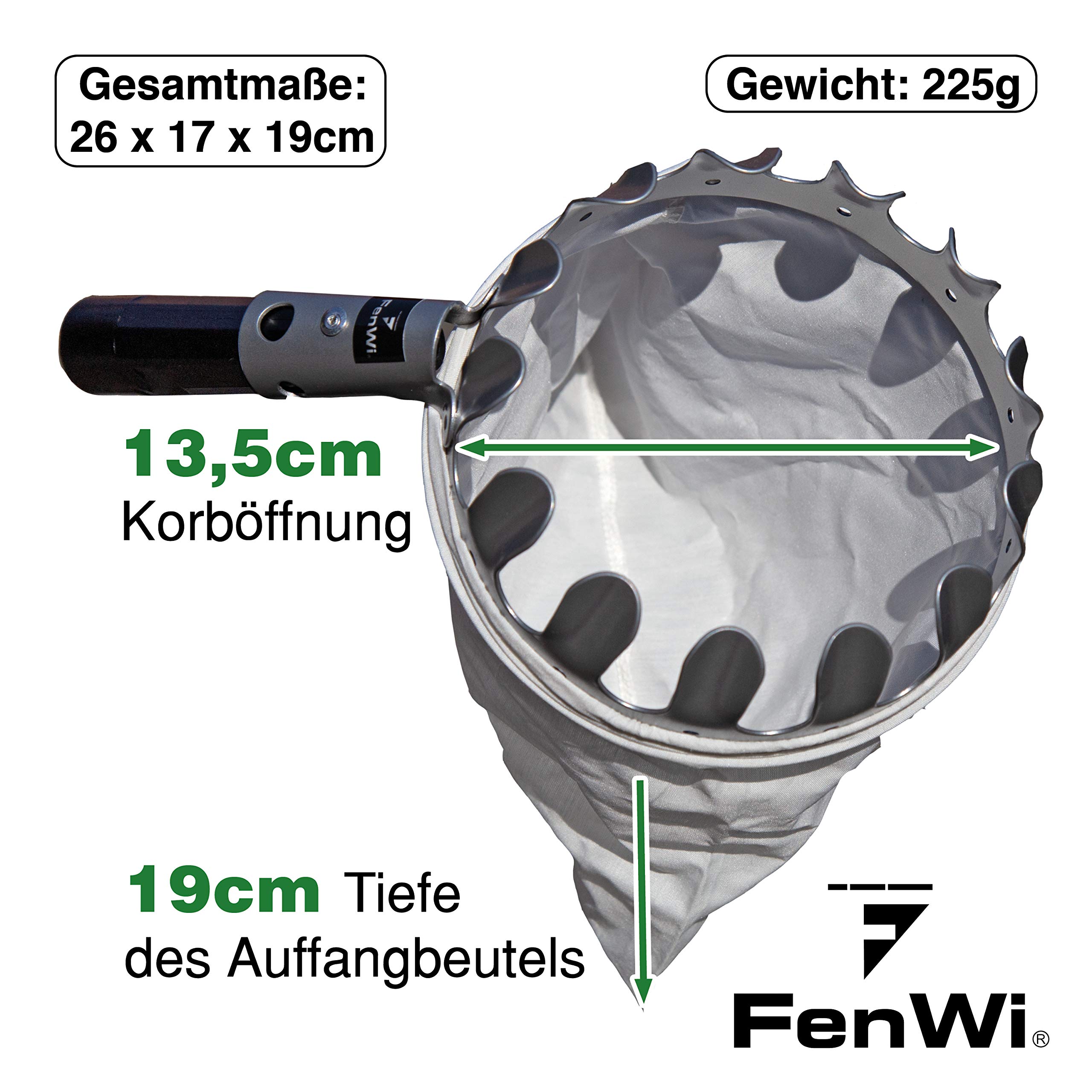 FenWi Apfelpflücker Obstpflücker zur Obsternte als Zubehör und Solo Anbaugerät für Teleskop-Sets und Teleskopstangen