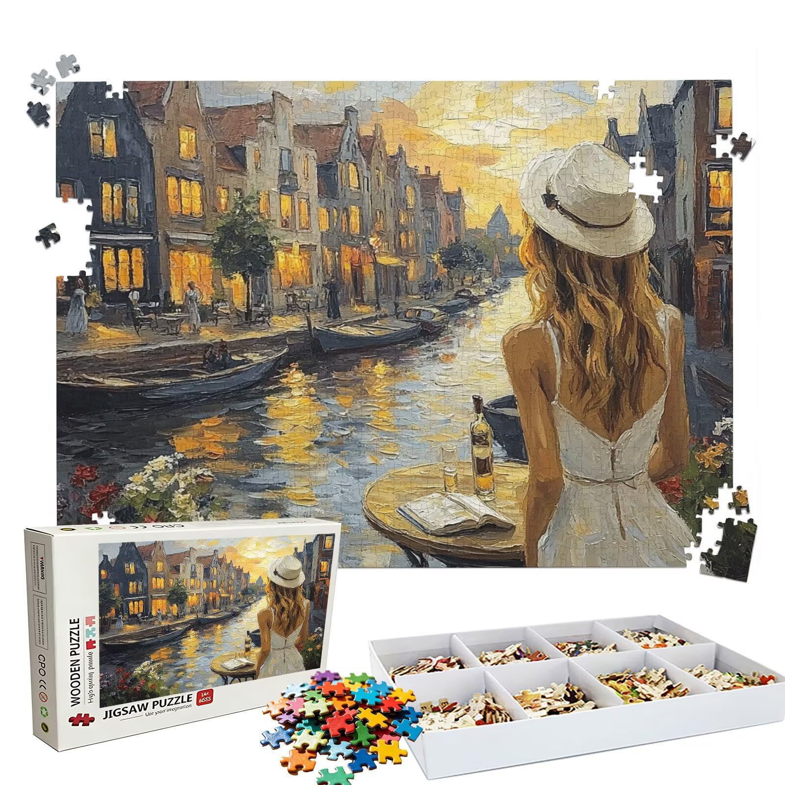 Puzzle 1000 elementów, puzzle 1000 elementów dla dorosłych, trudne puzzle, druk w wysokiej rozdzielczości i jasne kolory, abstrakcyjne drewniane puzzle miasto(2) z wykwintnym pudełkiem do pakowania