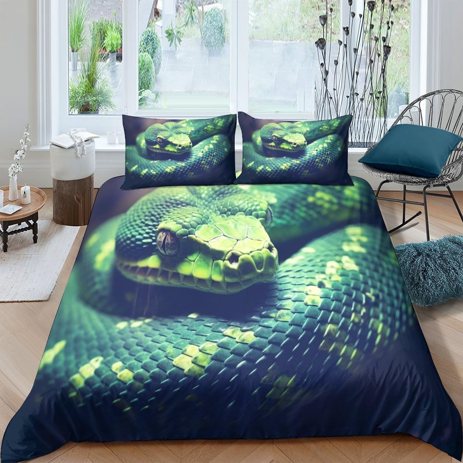 Parure de lit microfibre 3 pièces serpent housse de couette imprimé animal pour lit 2 personnes