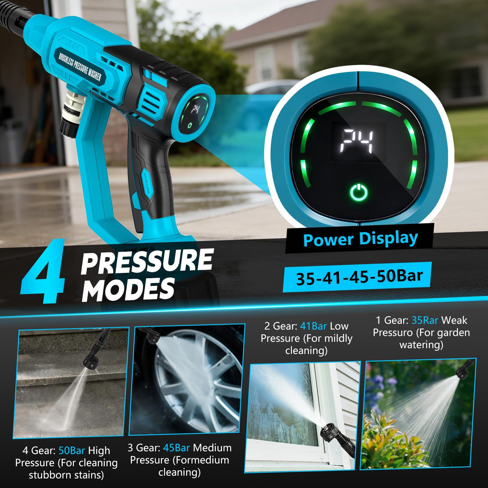 Lavadora de presión sin Cable Compatible con Makita 18V batería, 500W 710PSI Limpiador de Alta presión Pistola de Limpieza de Alta presión de Mano para automóviles y hogares (sin batería)