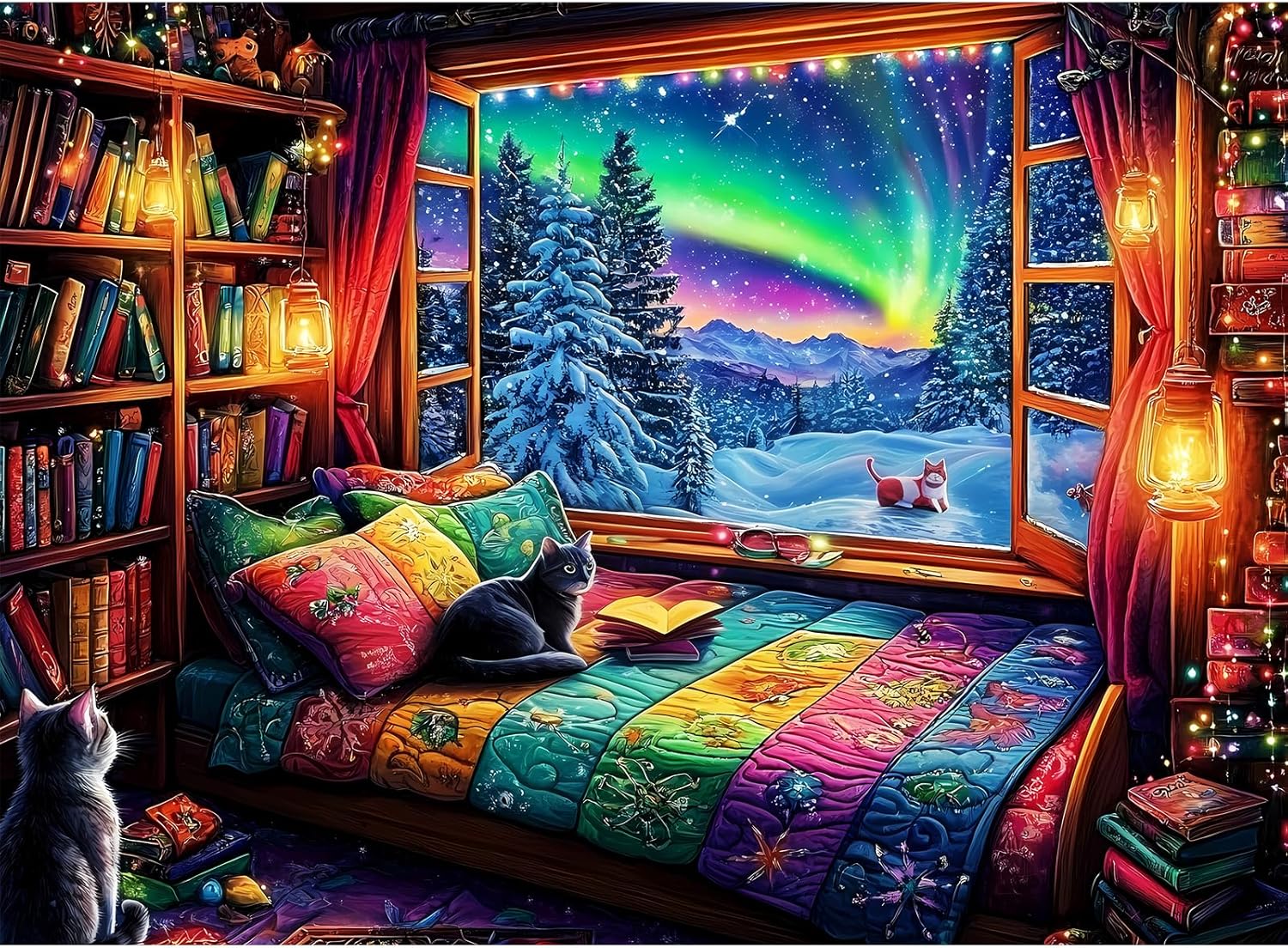 300 Pieces Puzzles for Adults | Winter Aurora Cat Jigsaw Puzzles | Large 300 Piece Puzzle for Children Adults Seniors | Sturdy,Safe | Engaging & Educational Toys Great Gift for Boys Girls 20.5 x 15 in