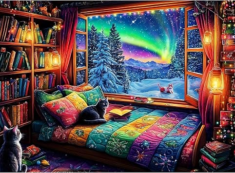 300 Pieces Puzzles for Adults | Winter Aurora Cat Jigsaw Puzzles | Large 300 Piece Puzzle for Children Adults Seniors | Sturdy,Safe | Engaging & Educational Toys Great Gift for Boys Girls 20.5 x 15 in