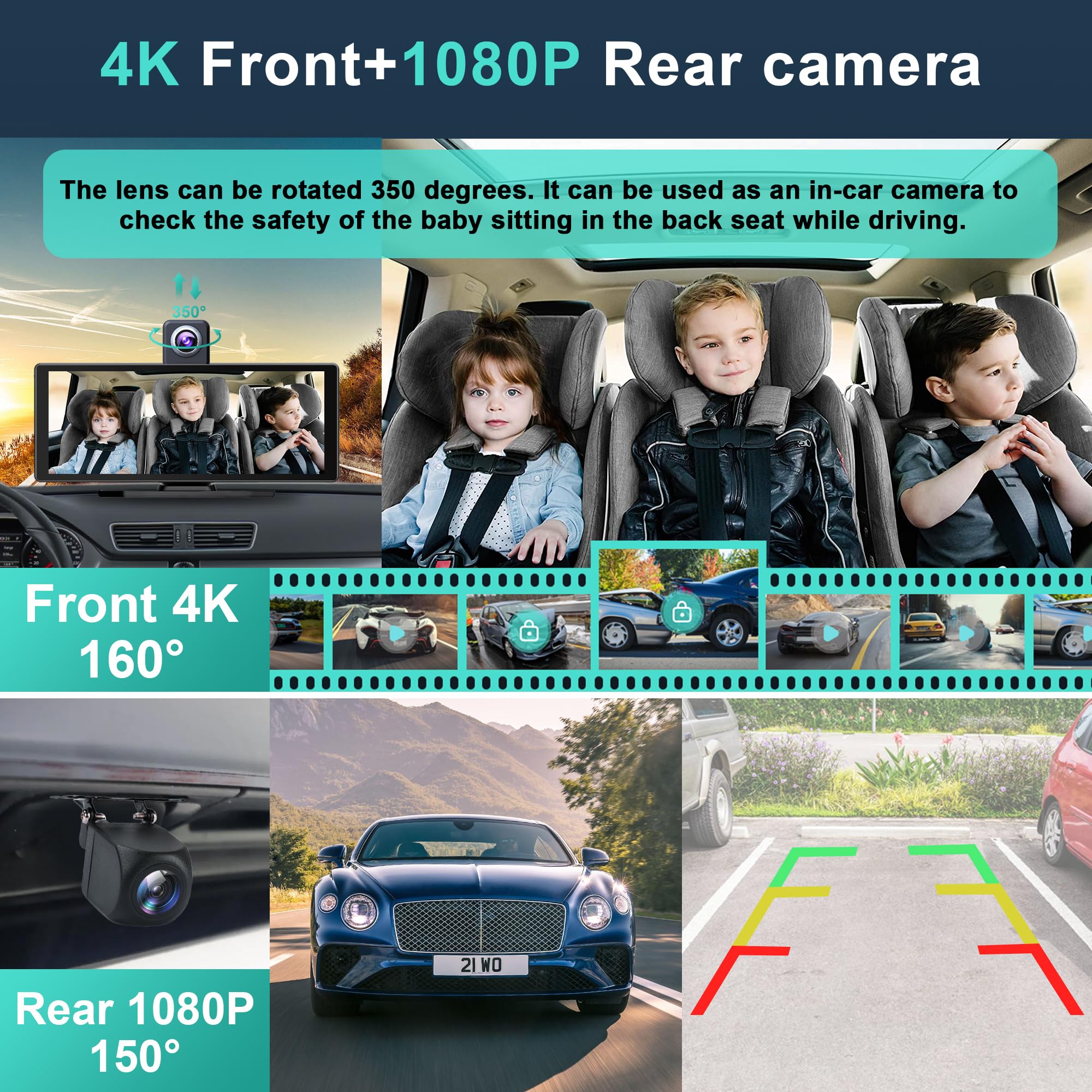 Autoradio Portatile 10.26" Con CarPlay - Doppia Telecamera, Android Auto, Wireless, 128GB - Foto 3