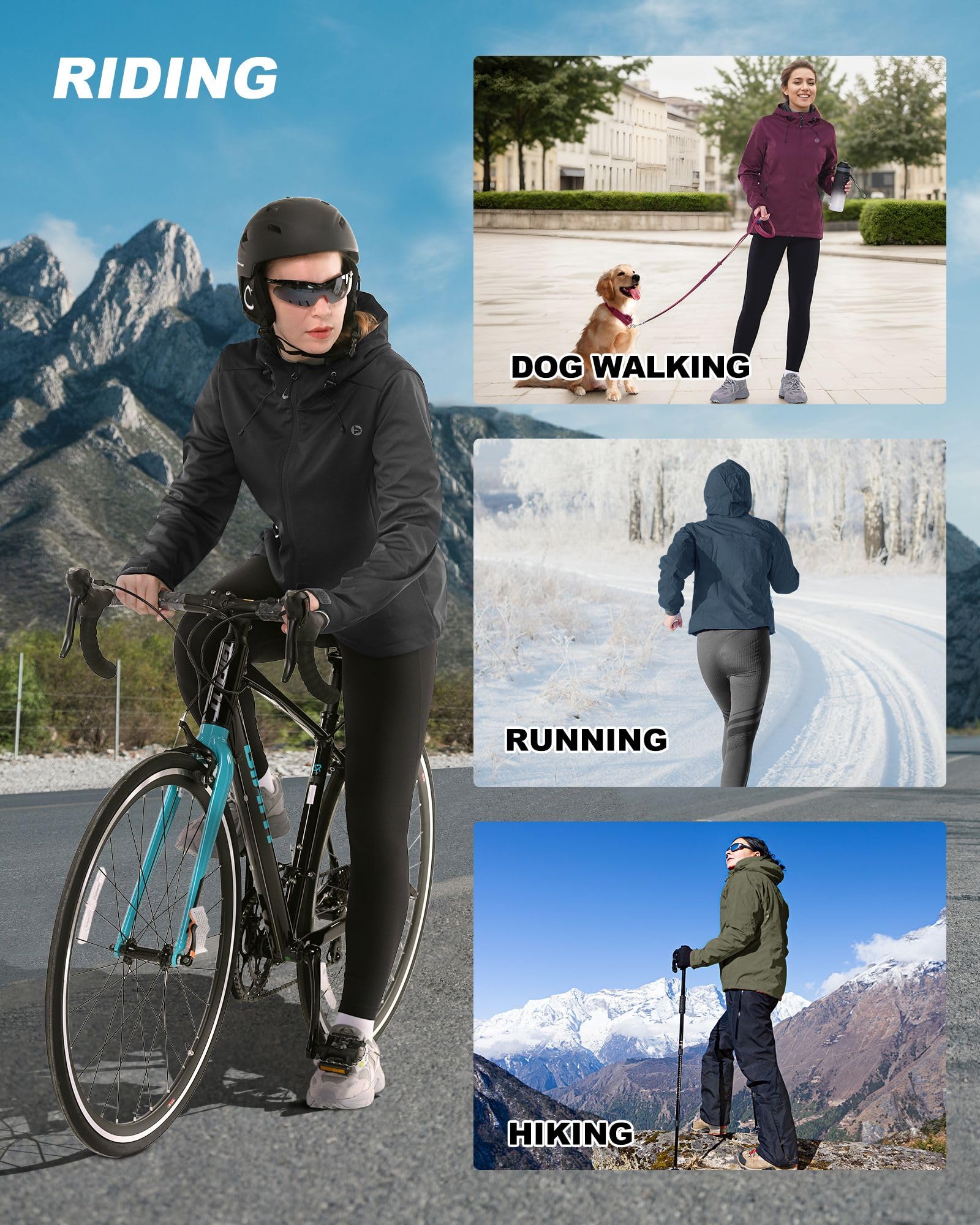Outdoor Ventures Damen Wasserdichte Softshelljacke Winddichte Übergangsjacke mit Kapuze Leichte Sportjacke Funktionsjacke zum Radfahren, Wandern