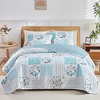 Joyreap Twin Floral Patchwork Quilt Set Blue White Flowers, Soft Microfiber All-Season Bedspread with Pillow Sham 68x86"