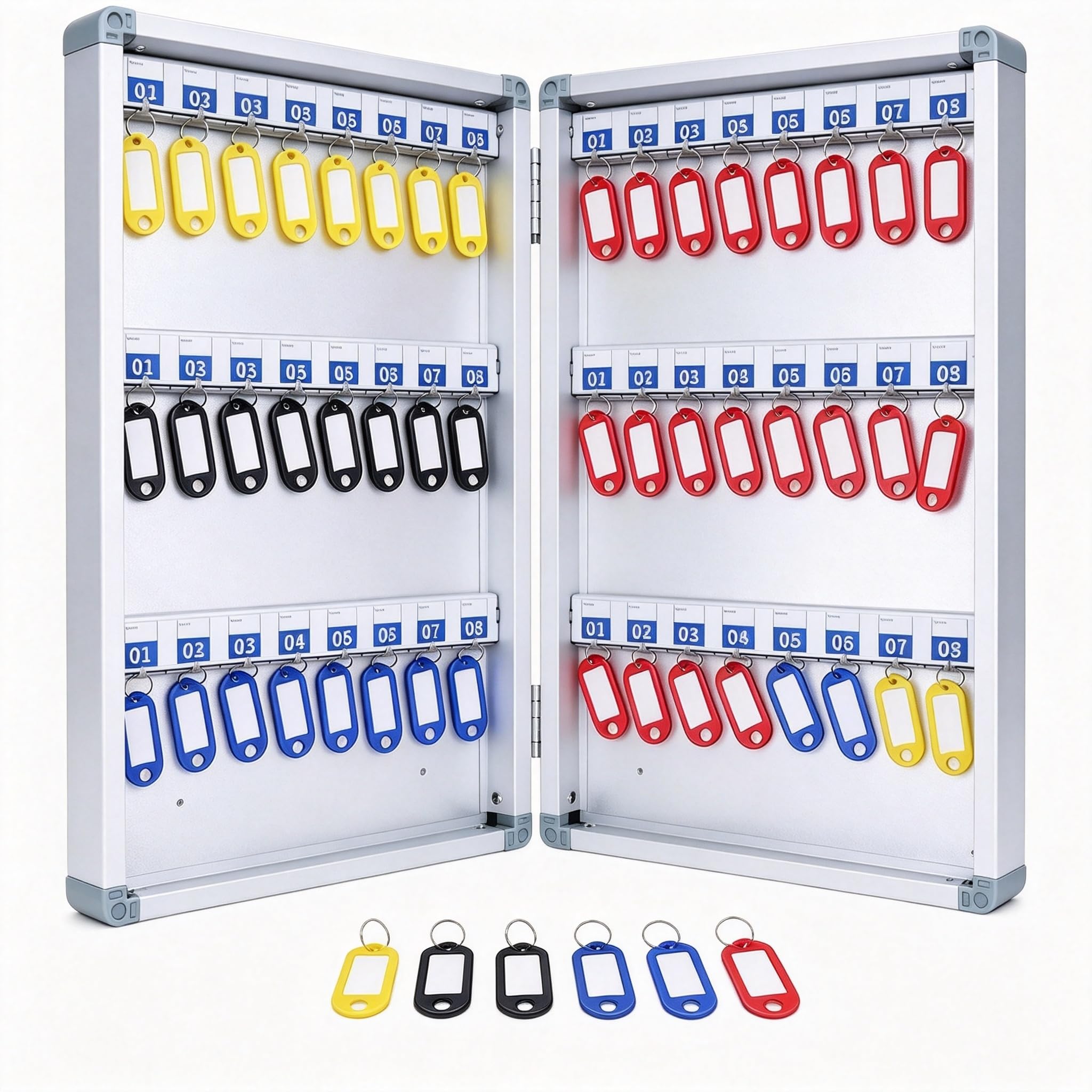 NCONCO Coffre-fort à combinaison à 48 crochets verrouillables avec 4 étiquettes de couleur, boîte à clés murale pour maison, bureau, école, 26 x 5,6 x 44,4 cm, organiseur de clés en alliage