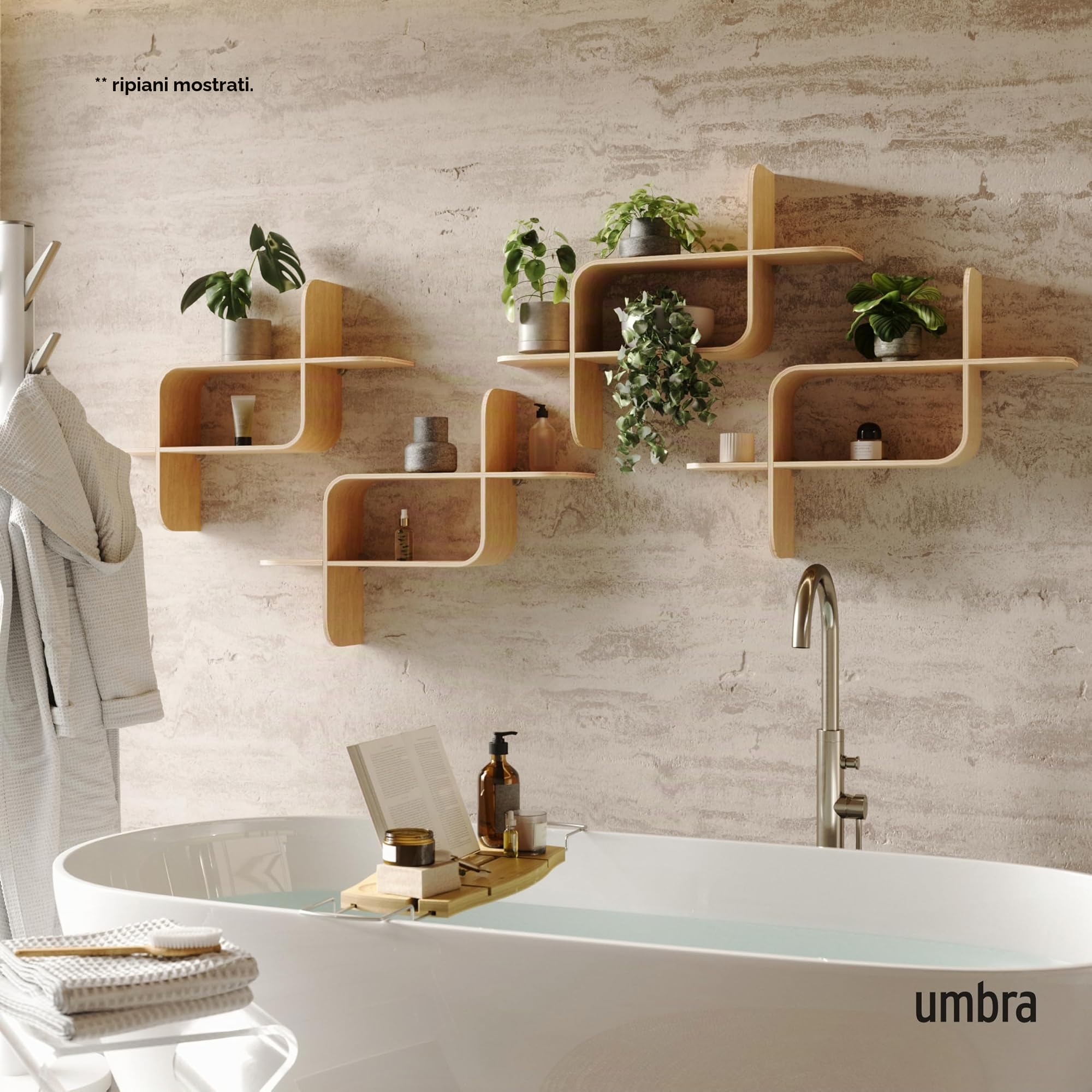 Umbra Mensola da parete sospesa, legno rinnovabile, Naturale
