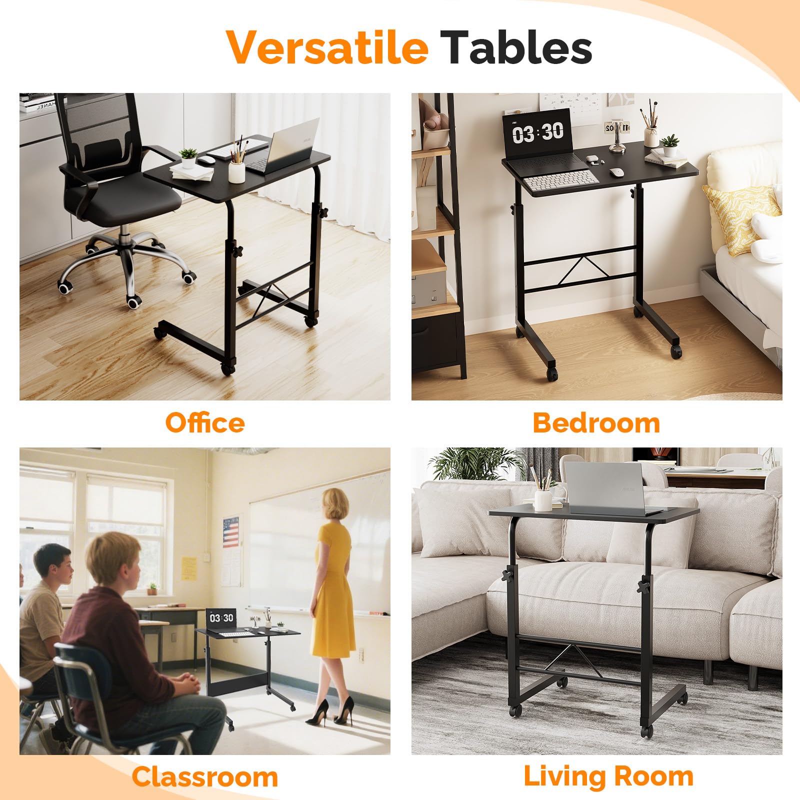 FCH Computer Workstation Standing Desk Adjustable Height Small Computer Desk w Rolling Sit Stand Laptop Desk TV Tray — view 5