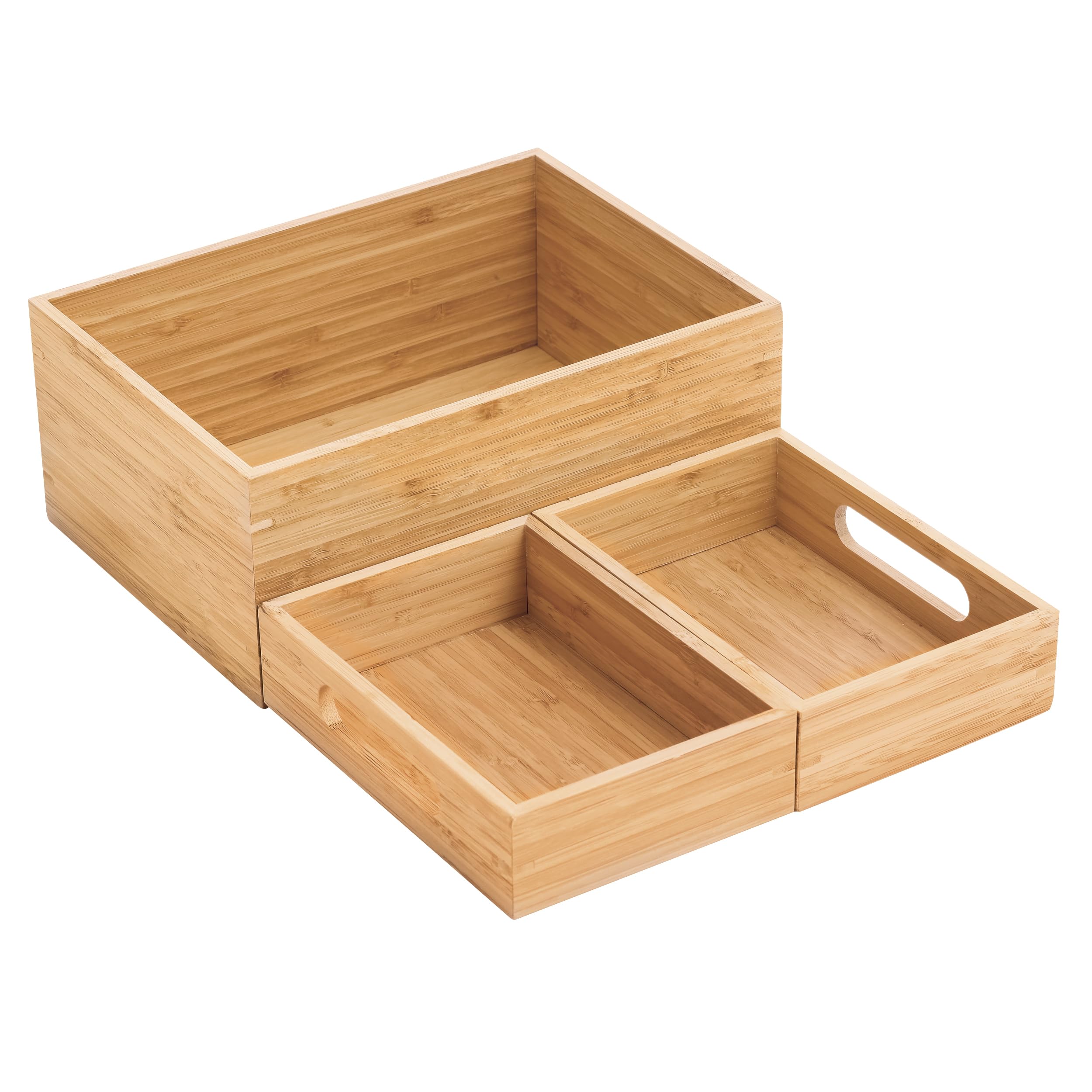 MSV - Vielseitige Aufbewahrungsbox mit 3 Stapelbaren Fächern ISALYS - Aufbewahrung aus Natürlichem Bambus für Kosmetik, Schmuck, Bürobedarf oder Zubehör - Beige
