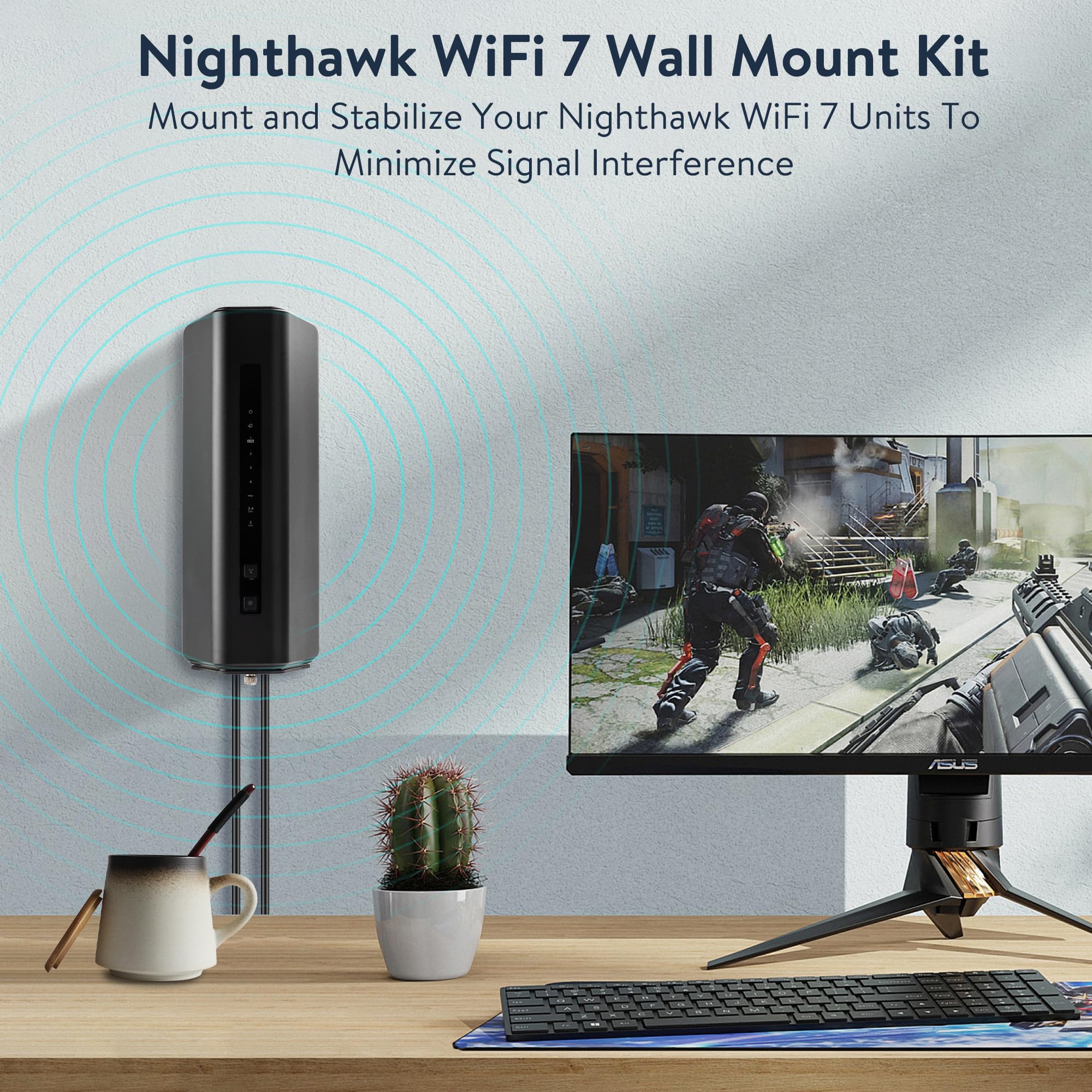 PETIMETI Wall Mount Bracket for Nighthawk WiFi 7 Routers, Aluminum Alloy Wall Mount Holder Compatible with Nighthawk RS100, RS150, RS200, RS280S, RS300, RS500, RS600, RS700S, BE17000, BE19000 (1 PACK)