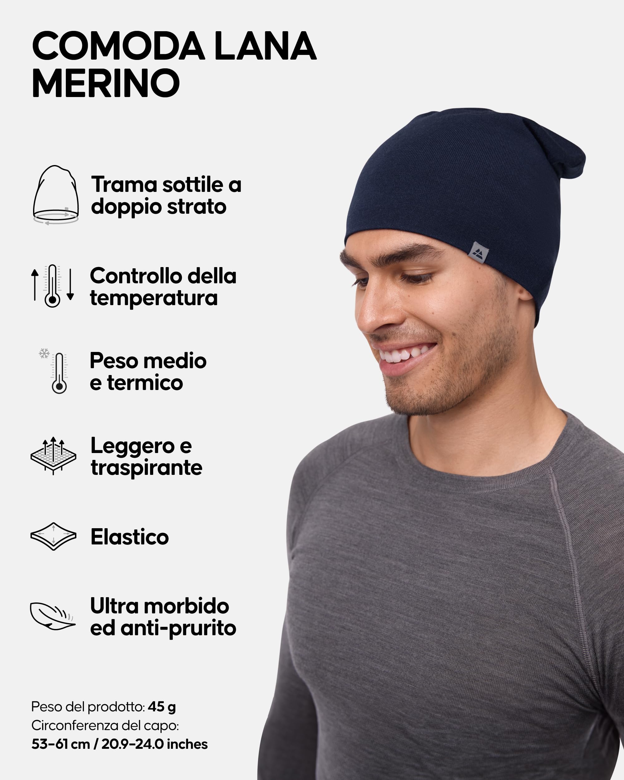 DANISH ENDURANCE Cappello Lana Merino, Berretto per Uomo e Donna, Beanie Sportivo