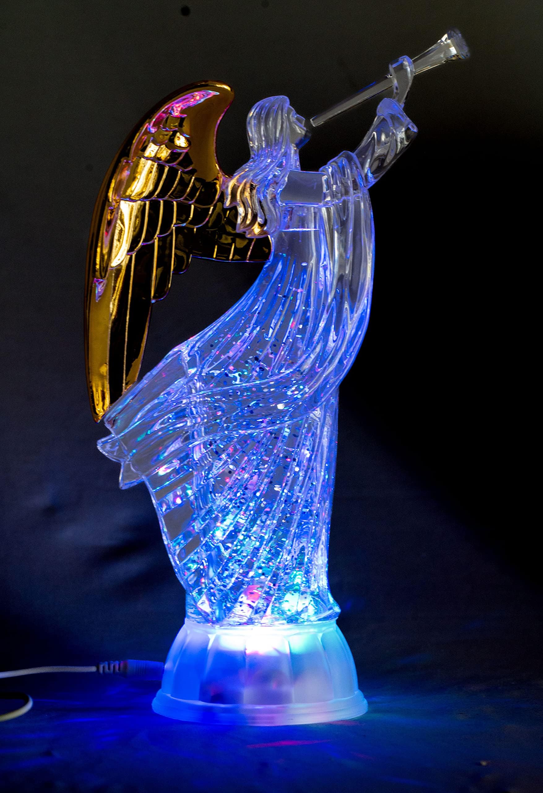 Electric-Led Light Up 12'' Angel Trumpet Statue Figurines Home Decorations Gold Angels Wings Statue Christmas Ornaments Snow Globe