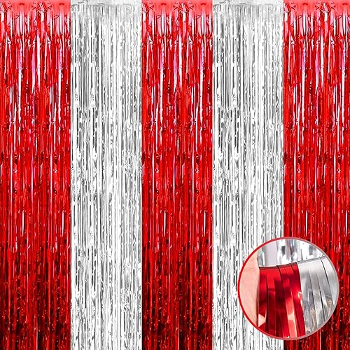 Paquete de 4 cortinas de flecos de papel de aluminio, 3.28 pies x 8.2 pies, cortinas metálicas de oropel con flecos para cabina de fotos, boda,