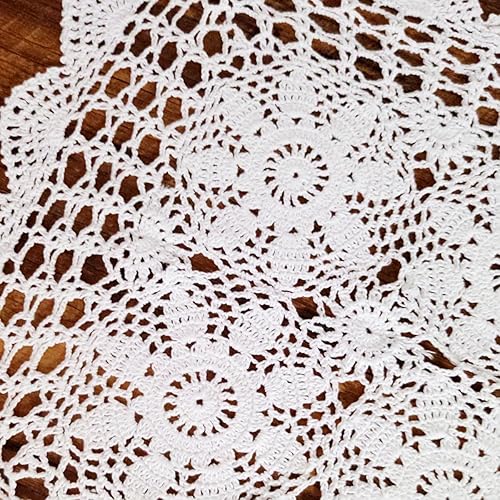 Miniatura 2 de Laivigo Manteles individuales de encaje de algodón hecho a mano, 19 pulgadas, color blanco